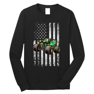 Monster Truck Are My Jam American Flag USA Patriotic Long Sleeve Shirt