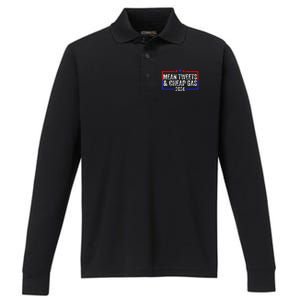 Mean Tweets And Cheap Gas Funny 2024 Pro Trump Performance Long Sleeve Polo