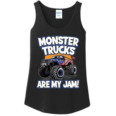 Monster Trucks Are My Jam | American Flag Monster Truck Ladies Essential Tank