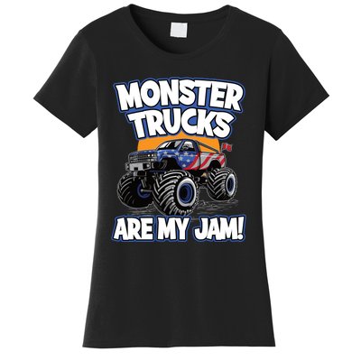 Monster Trucks Are My Jam | American Flag Monster Truck Women's T-Shirt