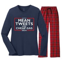 Mean Tweets And Cheap Gas Funny 2024 Protrump Election Women's Long Sleeve Flannel Pajama Set 