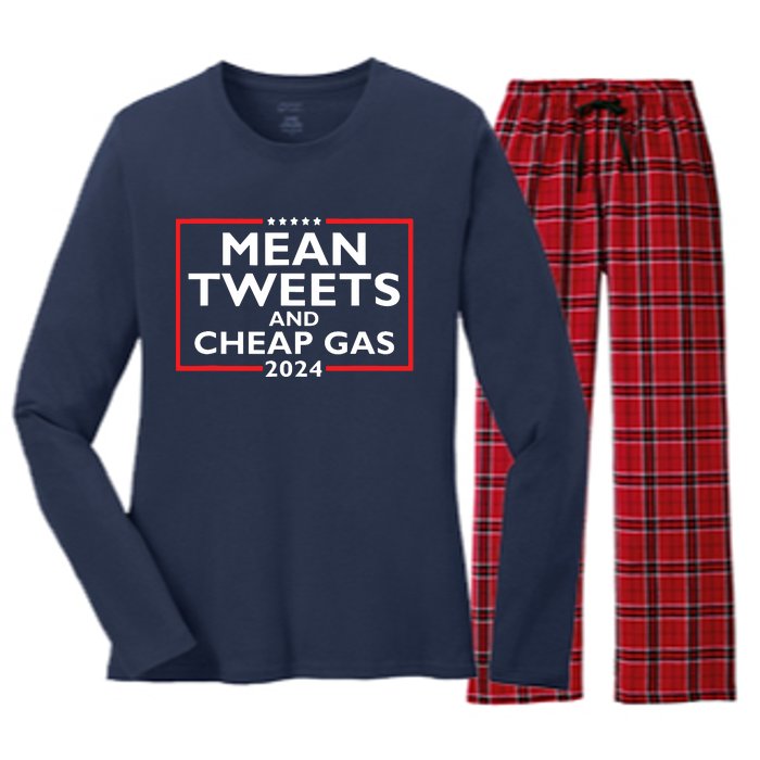 Mean Tweets And Cheap Gas Funny 2024 Protrump Election Women's Long Sleeve Flannel Pajama Set 