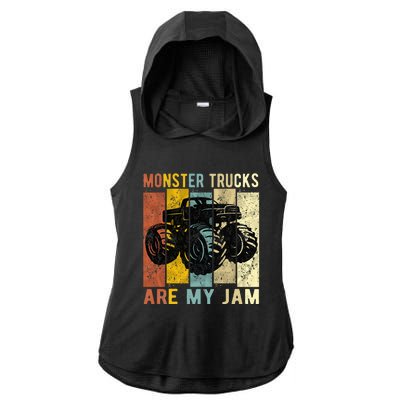 Monster Trucks Are My Jam Vintage Retro Monster Truck Ladies PosiCharge Tri-Blend Wicking Draft Hoodie Tank