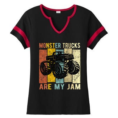 Monster Trucks Are My Jam Vintage Retro Monster Truck Ladies Halftime Notch Neck Tee