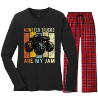 Monster Trucks Are My Jam Vintage Retro Monster Truck Women's Long Sleeve Flannel Pajama Set 