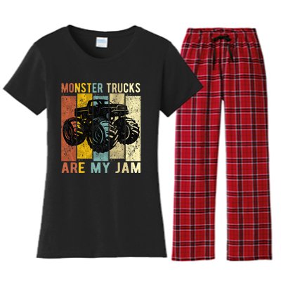 Monster Trucks Are My Jam Vintage Retro Monster Truck Women's Flannel Pajama Set