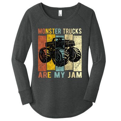 Monster Trucks Are My Jam Vintage Retro Monster Truck Women's Perfect Tri Tunic Long Sleeve Shirt