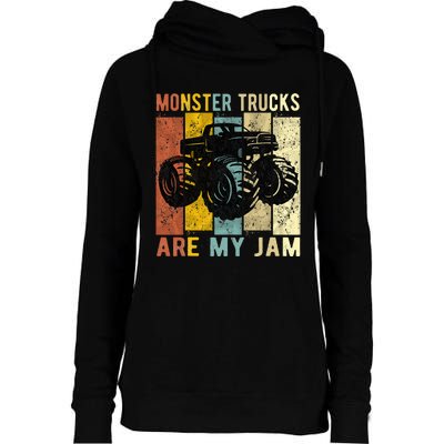 Monster Trucks Are My Jam Vintage Retro Monster Truck Womens Funnel Neck Pullover Hood