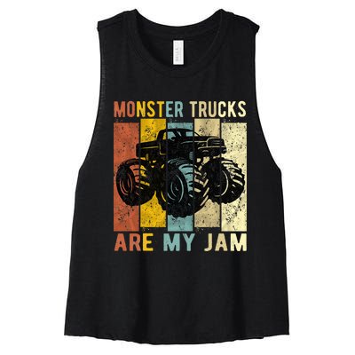 Monster Trucks Are My Jam Vintage Retro Monster Truck Women's Racerback Cropped Tank