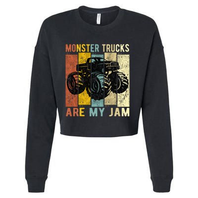 Monster Trucks Are My Jam Vintage Retro Monster Truck Cropped Pullover Crew