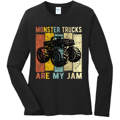 Monster Trucks Are My Jam Vintage Retro Monster Truck Ladies Long Sleeve Shirt