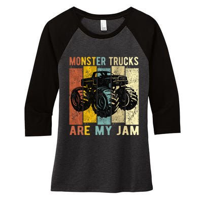 Monster Trucks Are My Jam Vintage Retro Monster Truck Women's Tri-Blend 3/4-Sleeve Raglan Shirt