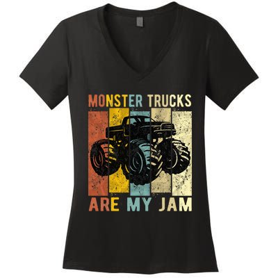 Monster Trucks Are My Jam Vintage Retro Monster Truck Women's V-Neck T-Shirt