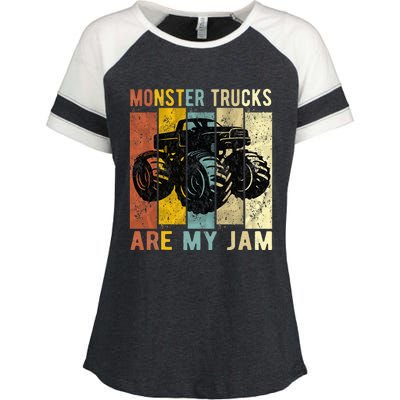 Monster Trucks Are My Jam Vintage Retro Monster Truck Enza Ladies Jersey Colorblock Tee