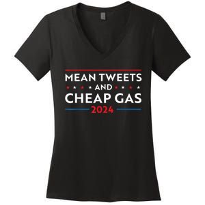 Mean Tweets And Cheap Gas Funny 2024 Pro Trump Women's V-Neck T-Shirt