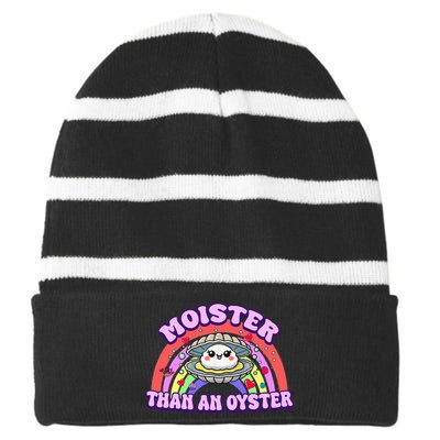 Moister Than An Oyster Funny Shellfish Seafood Striped Beanie with Solid Band