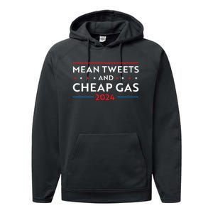 Mean Tweets And Cheap Gas Funny 2024 Pro Trump Men Women Performance Fleece Hoodie