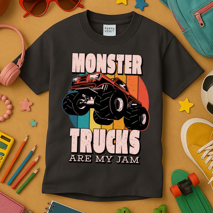 Monster Trucks Are My Jam Kids T-Shirt