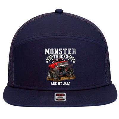 Monster Truck Are My Jam Gift Vintage 7 Panel Mesh Trucker Snapback Hat