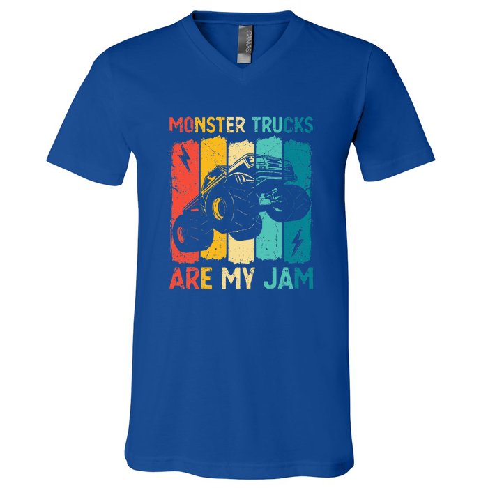 Monster Trucks Are My Jam Retro Vintage Monster Truck V-Neck T-Shirt