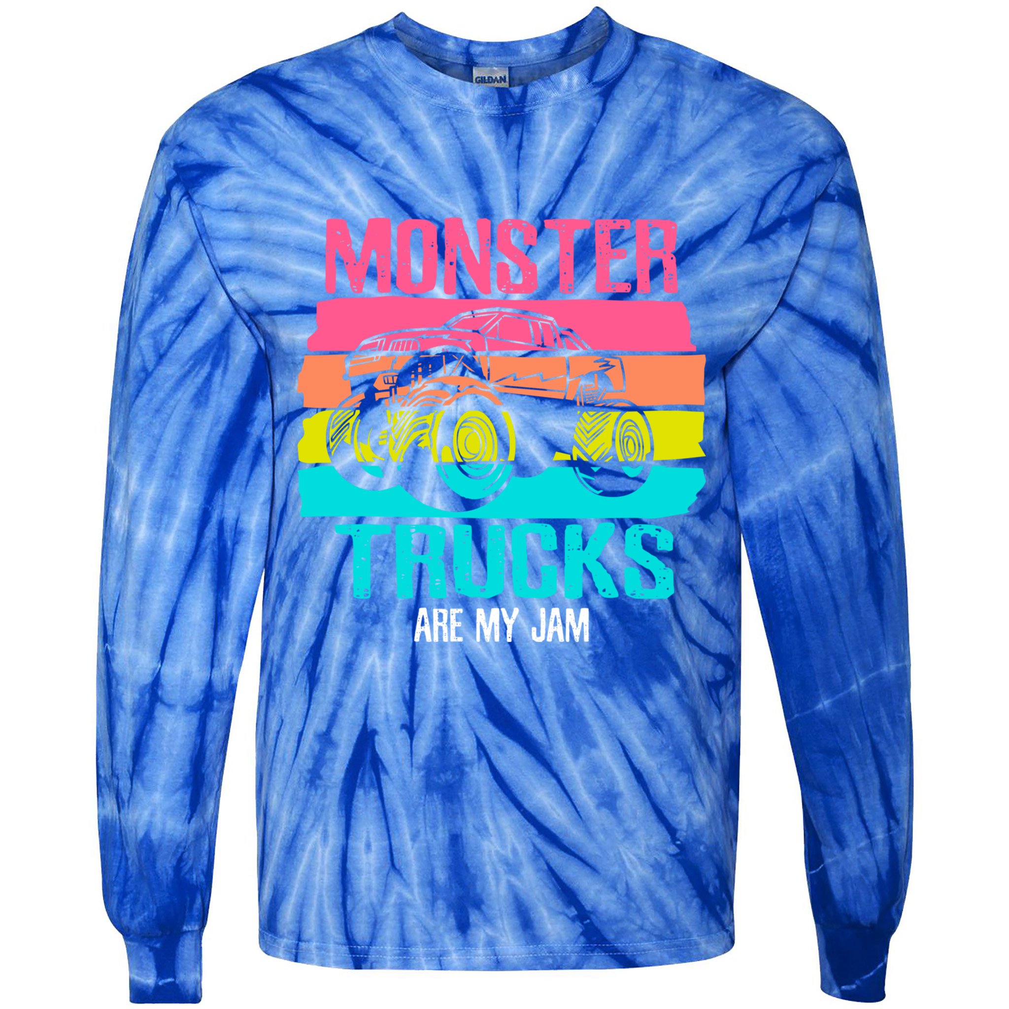 Monster Trucks Are My Jam Engines Truck Car Lovers Trucker Gift Tie-Dye Long Sleeve Shirt