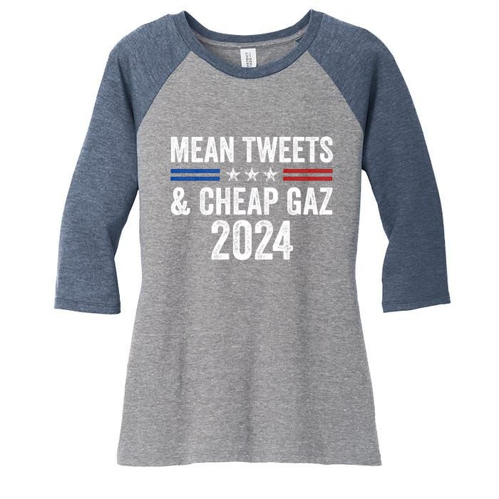 Mean Tweets And Cheap Gas Funny Donald Trump 2024 Women's Tri-Blend 3/4-Sleeve Raglan Shirt