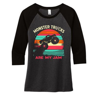 Monster Trucks Are My Jam Sunset Women's Tri-Blend 3/4-Sleeve Raglan Shirt