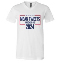 Mean Tweets And Cheap Gas 2024 President Donald Trump V-Neck T-Shirt