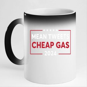 Mean Tweets And Cheap Gas 2024 ProTrump American Flag 11oz Black Color Changing Mug