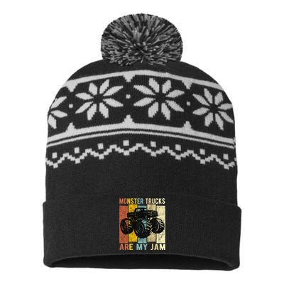 Monster Trucks Are My Jam Vintage Retro Monster Truck USA-Made Snowflake Beanie