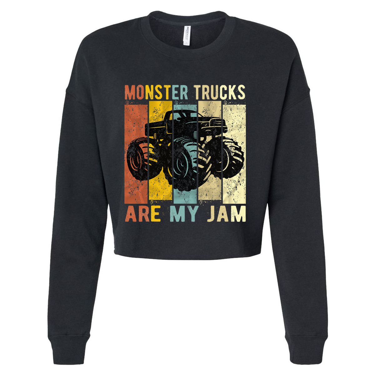 Monster Trucks Are My Jam Vintage Retro Monster Truck Cropped Pullover Crew