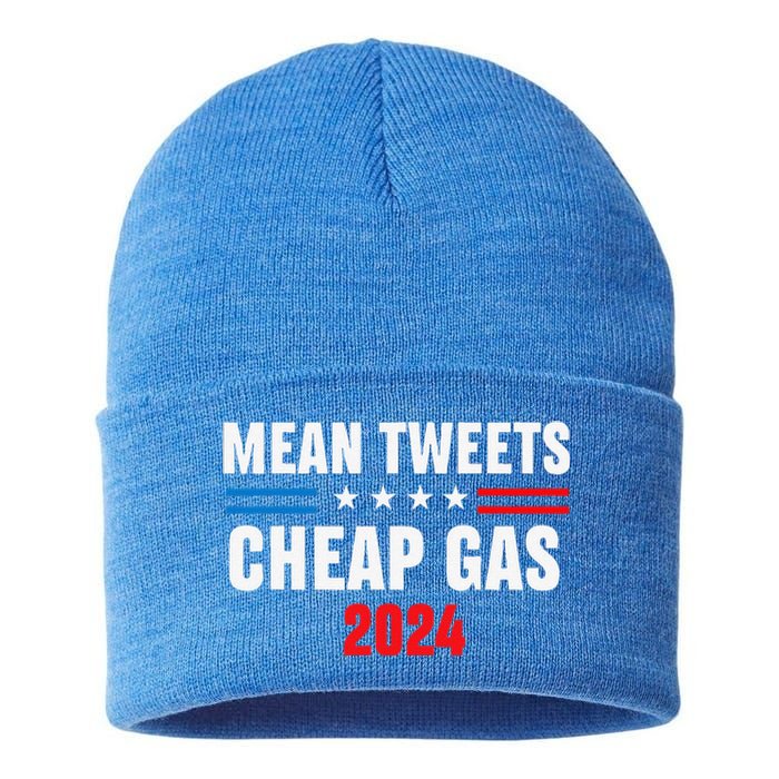 Mean Tweets And Cheap Gas Funny 2024 Pro Trump Sustainable Knit Beanie