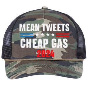 Mean Tweets And Cheap Gas Funny 2024 Pro Trump Retro Rope Trucker Hat Cap