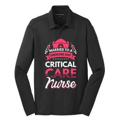 Married To A Critical Care Nurse Gift Silk Touch Performance Long Sleeve Polo