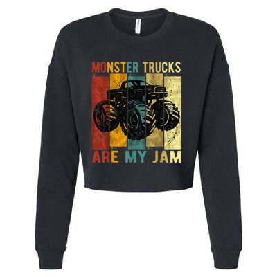 Monster Trucks Are My Jam Vintage Retro Monster Truck Cropped Pullover Crew