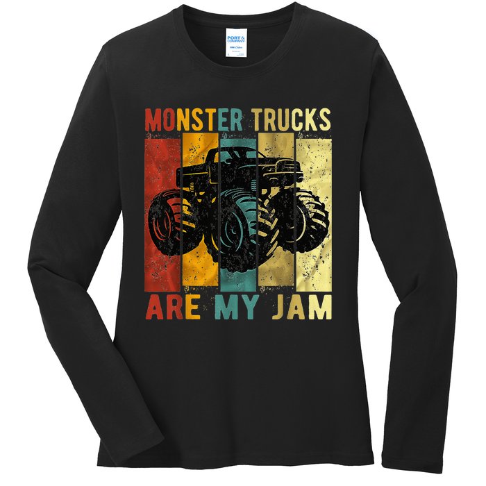 Monster Trucks Are My Jam Vintage Retro Monster Truck Ladies Long Sleeve Shirt