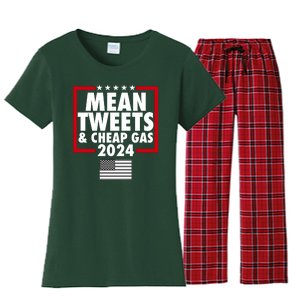 Mean Tweets And Cheap Gas Trump 2024 Women's Flannel Pajama Set