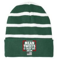 Mean Tweets And Cheap Gas Trump 2024 Striped Beanie with Solid Band