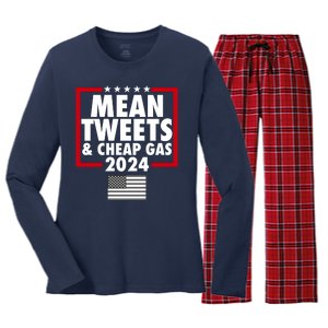 Mean Tweets And Cheap Gas Trump 2024 Women's Long Sleeve Flannel Pajama Set 