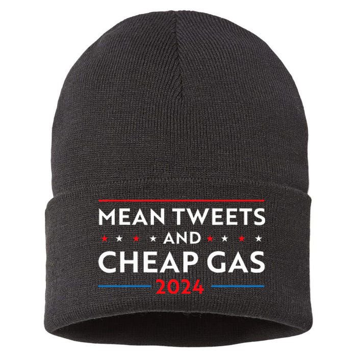 Mean Tweets And Cheap Gas Funny 2024 Pro Trump Sustainable Knit Beanie