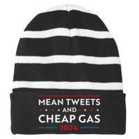 Mean Tweets And Cheap Gas Funny 2024 Pro Trump Striped Beanie with Solid Band