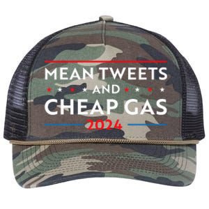 Mean Tweets And Cheap Gas Funny 2024 Pro Trump Retro Rope Trucker Hat Cap