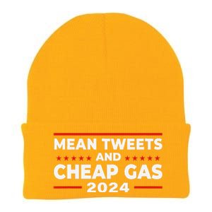 Mean Tweets And Cheap Gas Funny Donald Trump 2024 Election Knit Cap Winter Beanie