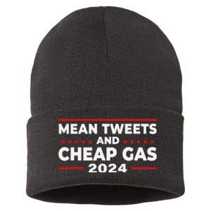 Mean Tweets And Cheap Gas Funny Donald Trump 2024 Election Sustainable Knit Beanie