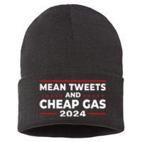 Mean Tweets And Cheap Gas Funny Donald Trump 2024 Election Sustainable Knit Beanie