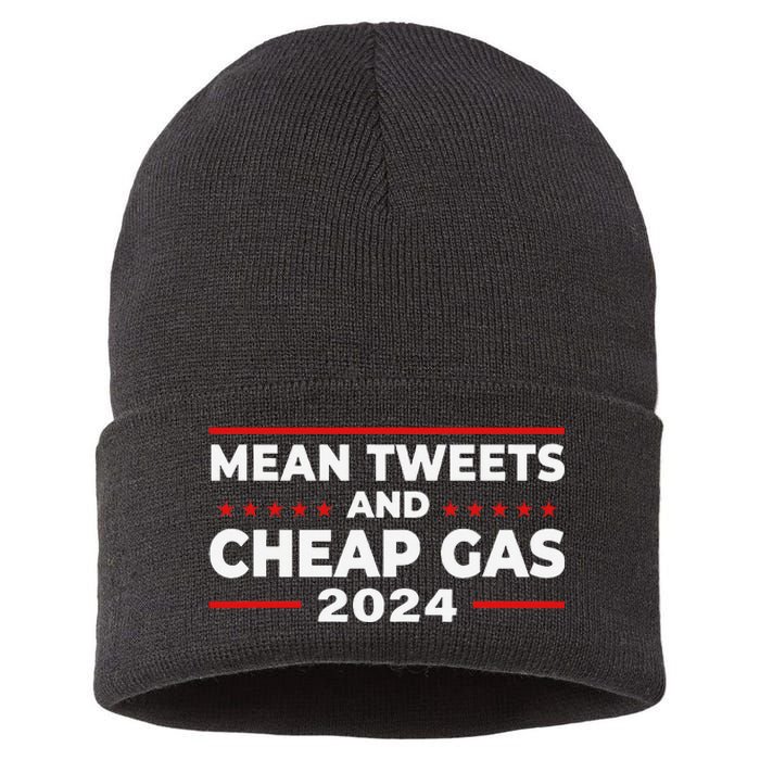 Mean Tweets And Cheap Gas Funny Donald Trump 2024 Election Sustainable Knit Beanie