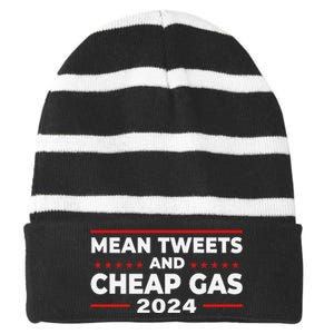 Mean Tweets And Cheap Gas Funny Donald Trump 2024 Election Striped Beanie with Solid Band