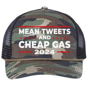 Mean Tweets And Cheap Gas Funny Donald Trump 2024 Election Retro Rope Trucker Hat Cap