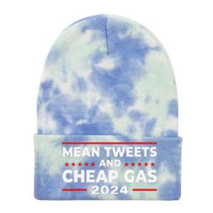 Mean Tweets And Cheap Gas Funny Donald Trump 2024 Election Tie Dye 12in Knit Beanie