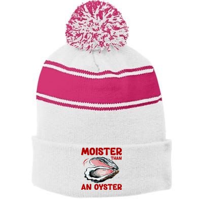 Moister Than An Oyster Stripe Pom Pom Beanie